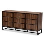 Baxton Studio Neil Modern and Contemporary Walnut Brown Finished Wood and Black Finished Metal 3-Door Dining Room Sideboard Buffet